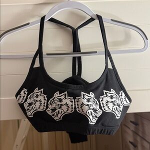 Darc Sport Padded Black Sports Bra with White Wolf Print